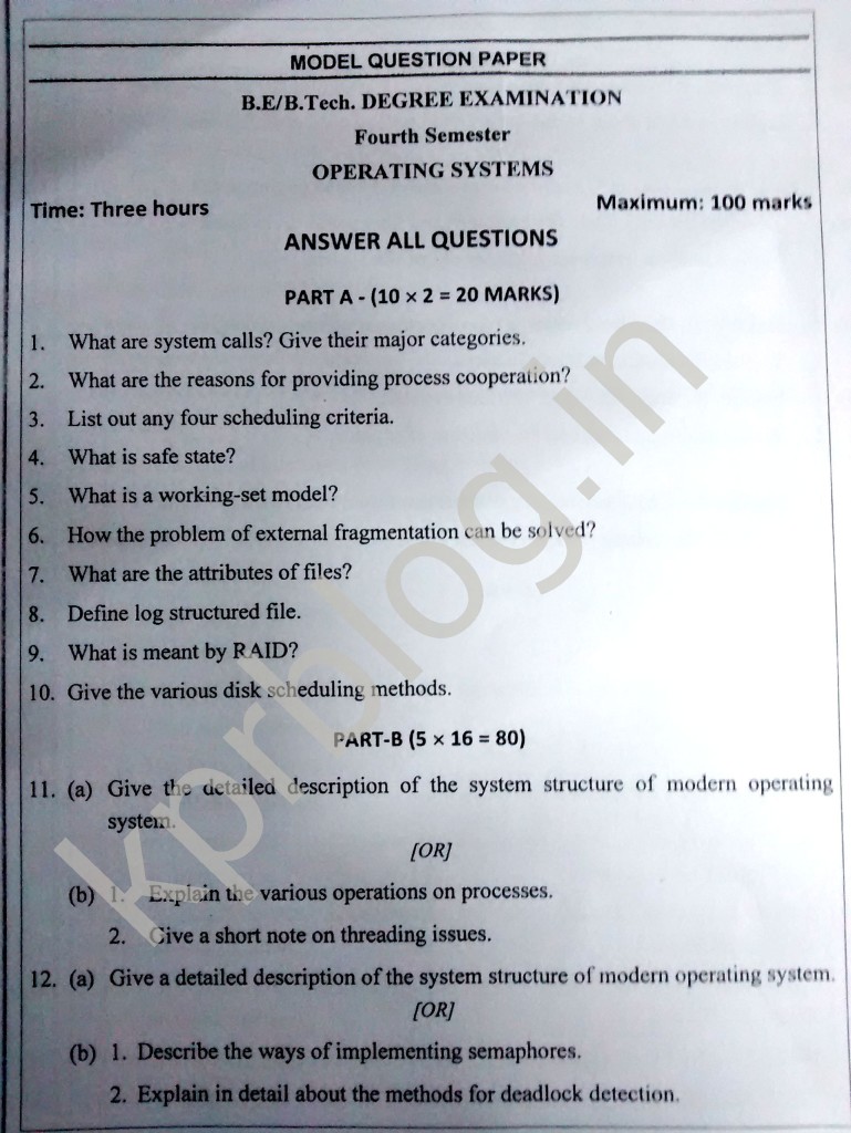 CS6401 Operating System Model Question Paper