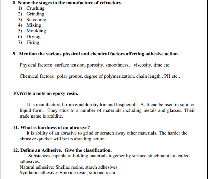 Engineering Chemistry 1 important 2 marks