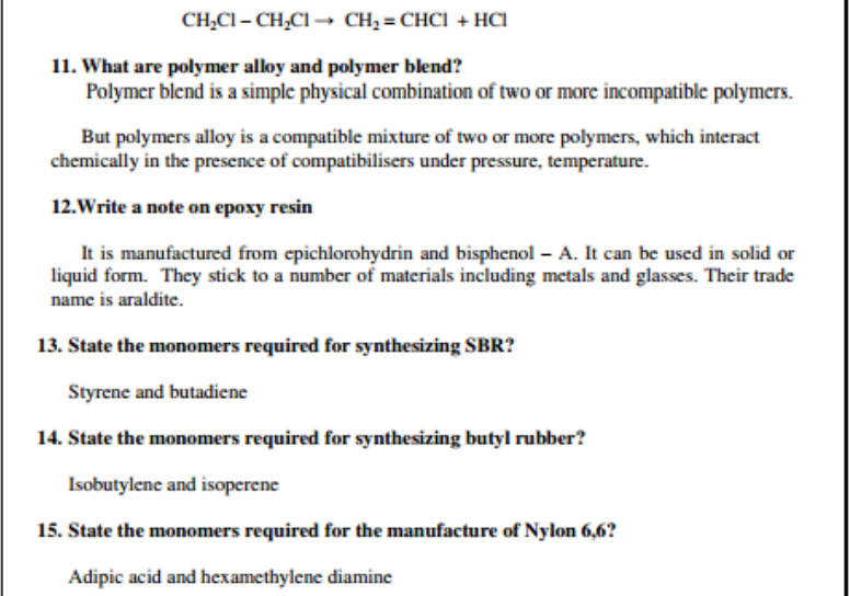 Engineering Chemistry 1 important 2 marks