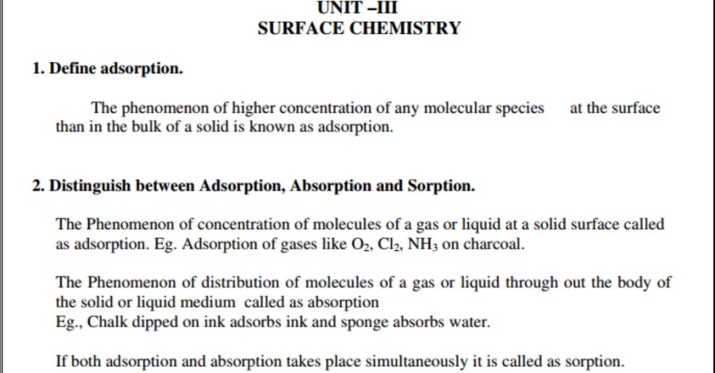 Engineering Chemistry 1 important 2 marks