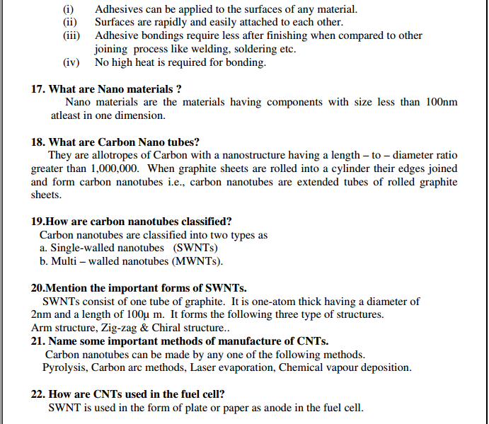 Engineering Chemistry 1 important 2 marks