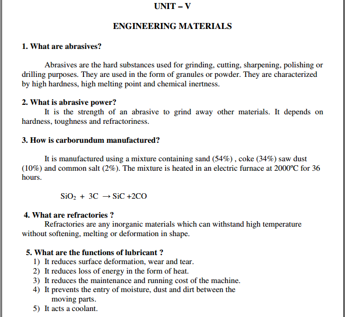 Engineering Chemistry 1 important 2 marks