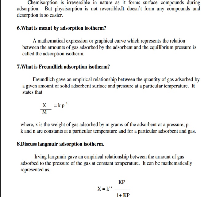 Engineering Chemistry 1 important 2 marks