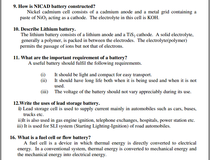 Engineering Chemistry 1 important 2 marks