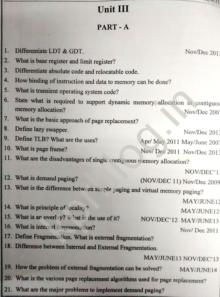 Os unit 3 Important Question