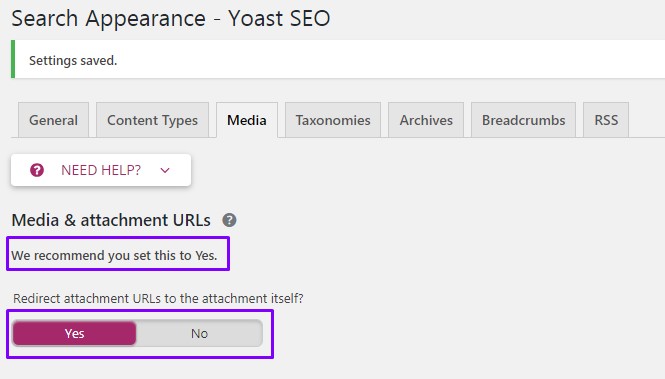 Yoast Recommends Yes in Attachment URL - Yoast SEO Bug